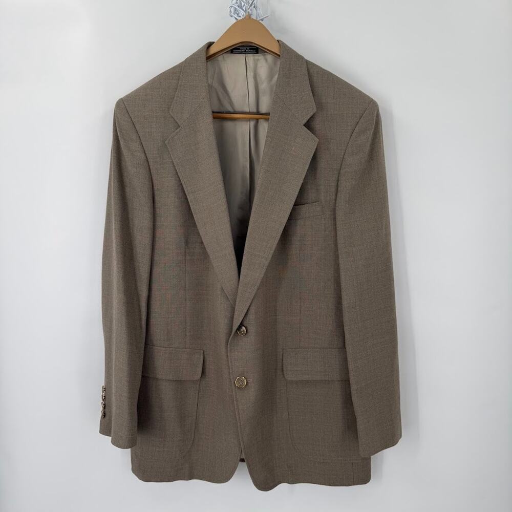 Vintage Barrington Wool Sport Coat Mens 42R Taupe Blazer Gold Crest